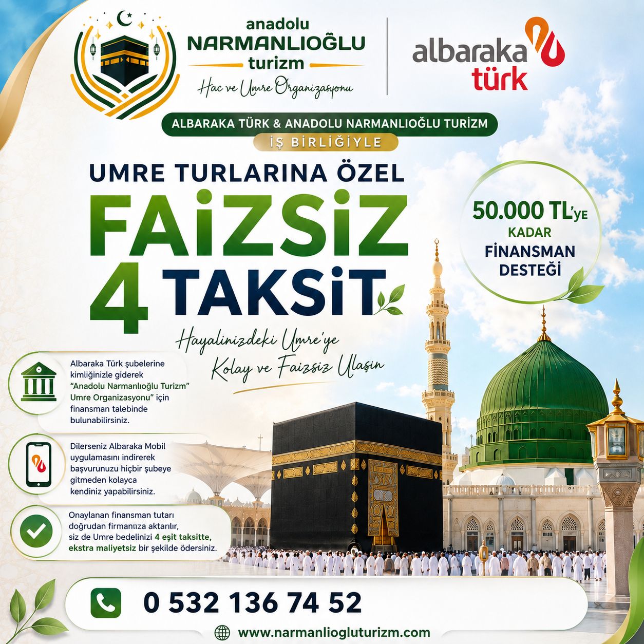 Umre turlarına özel faizsiz 4 taksit